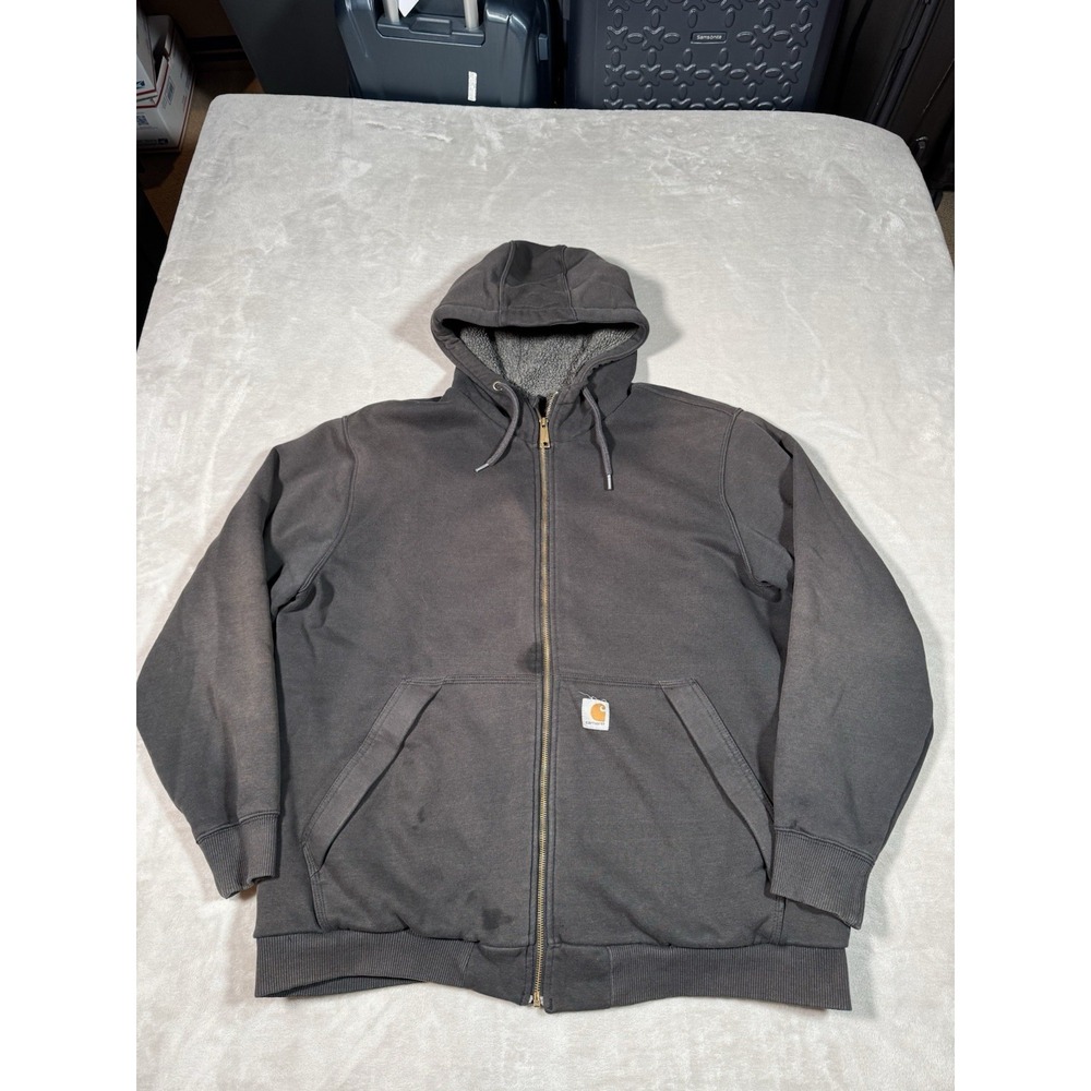 Carhartt Full Zip Sweatshirt Hoodie Size XL Black Faded Distessed
